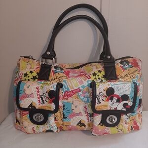 Disney Multicolor Cartoon Print Satchel with Black Handles